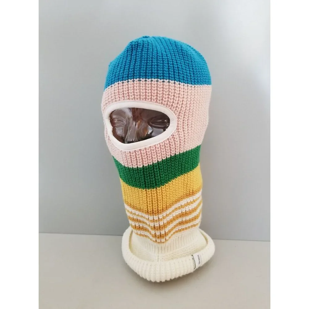 Brixton Multicolor Striped Knit Balaclava - Blue, Pink, Green, Yellow, White